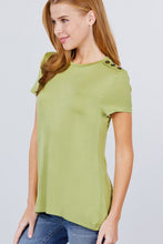 Load image into Gallery viewer, Short Sleeve Crew Neck W/shoulder Button Detail Rayon Spandex Top
