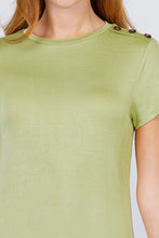 Load image into Gallery viewer, Short Sleeve Crew Neck W/shoulder Button Detail Rayon Spandex Top

