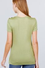 Load image into Gallery viewer, Short Sleeve Crew Neck W/shoulder Button Detail Rayon Spandex Top
