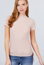 Load image into Gallery viewer, Short Sleeve Mock Neck Side Shirring Detail Rib Knit Top
