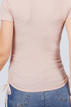 Load image into Gallery viewer, Short Sleeve Mock Neck Side Shirring Detail Rib Knit Top
