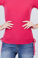 Load image into Gallery viewer, Short Sleeve Mock Neck Side Shirring Detail Rib Knit Top
