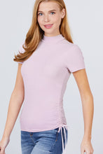 Load image into Gallery viewer, Short Sleeve Mock Neck Side Shirring Detail Rib Knit Top
