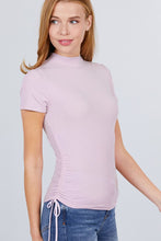Load image into Gallery viewer, Short Sleeve Mock Neck Side Shirring Detail Rib Knit Top
