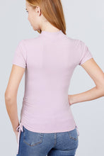Load image into Gallery viewer, Short Sleeve Mock Neck Side Shirring Detail Rib Knit Top
