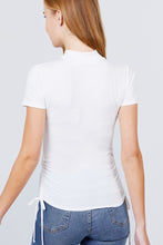 Load image into Gallery viewer, Short Sleeve Mock Neck Side Shirring Detail Rib Knit Top
