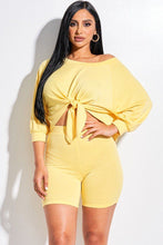 Load image into Gallery viewer, Billie Solid French Terry Tie Front Off The Shoulder Slouchy Top And Shorts Two Piece Set
