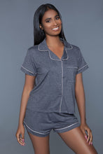 Load image into Gallery viewer, Soft Jersey Pajama Set With Buttoned Short Sleeves Top And Stretch Waist Bottoms
