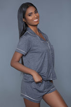 Load image into Gallery viewer, Soft Jersey Pajama Set With Buttoned Short Sleeves Top And Stretch Waist Bottoms
