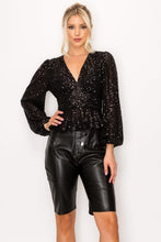 Load image into Gallery viewer, Long Sleeve V-Neck Sequin Top
