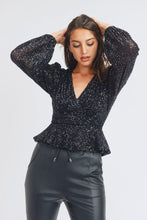 Load image into Gallery viewer, Long Sleeve V-Neck Sequin Top
