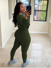 Load image into Gallery viewer, Leisure Pure Color Long Sleeve Two Piece Pants Set
