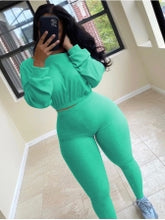 Load image into Gallery viewer, Leisure Pure Color Long Sleeve Two Piece Pants Set
