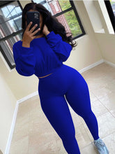 Load image into Gallery viewer, Leisure Pure Color Long Sleeve Two Piece Pants Set
