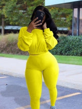 Load image into Gallery viewer, Leisure Pure Color Long Sleeve Two Piece Pants Set
