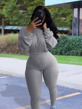 Load image into Gallery viewer, Leisure Pure Color Long Sleeve Two Piece Pants Set
