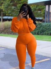 Load image into Gallery viewer, Leisure Pure Color Long Sleeve Two Piece Pants Set
