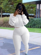 Load image into Gallery viewer, Leisure Pure Color Long Sleeve Two Piece Pants Set
