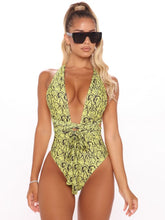Load image into Gallery viewer, Cicely Animal Print Backless One Piece Swimsuit w/Plus Sizes
