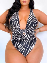 Load image into Gallery viewer, Cicely Animal Print Backless One Piece Swimsuit w/Plus Sizes
