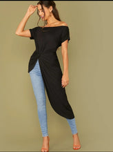 Load image into Gallery viewer, Billie Twist Front Asymmetrical Hem Bardot Top
