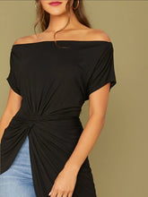 Load image into Gallery viewer, Billie Twist Front Asymmetrical Hem Bardot Top
