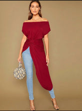 Load image into Gallery viewer, Billie Twist Front Asymmetrical Hem Bardot Top
