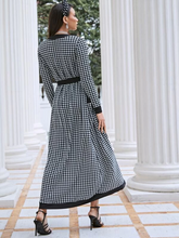 Load image into Gallery viewer, Oya Contrast Trim Houndstooth Belted Coat &amp; Pants Set
