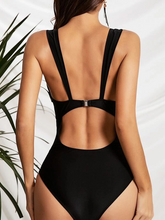 Load image into Gallery viewer, Cicely Leopard Trim Plunging One Piece Swimsuit
