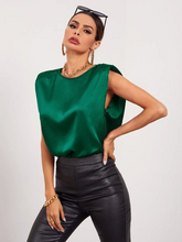 Load image into Gallery viewer, Oya Solid Sleeveless Shoulder Pad Satin Top
