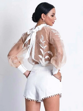 Load image into Gallery viewer, Zora Embroidered Mesh Rhinestone Detail Top &amp; Shorts
