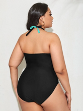 Load image into Gallery viewer, Cicely Plus Color Block Cross Halter One Piece Swimsuit
