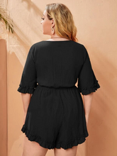 Load image into Gallery viewer, Harriett Plus Tie Front Flounce Sleeve Romper
