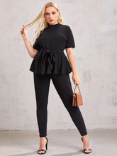 Load image into Gallery viewer, Oba Plus Mock Neck Peplum Top &amp; Pants Set
