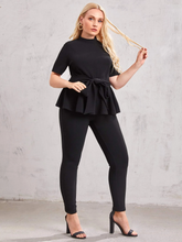 Load image into Gallery viewer, Oba Plus Mock Neck Peplum Top &amp; Pants Set
